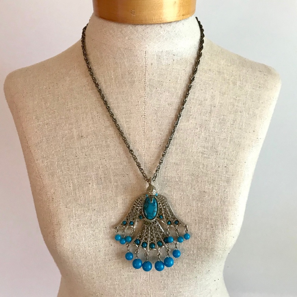 Statement Necklace Vintage Turquoise Phoenix Bird - Picture 5 of 8